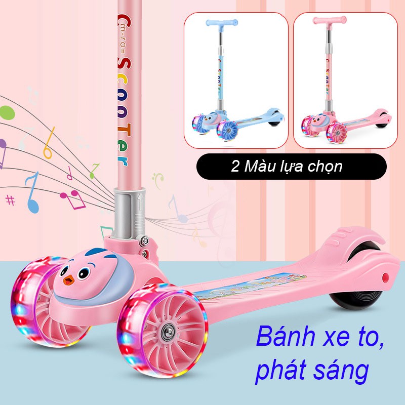 Xe Trượt Scooter Trẻ Em, Xe Trượt Scooter Cho Bé Có Đèn LED Phát Nhạc, Phát Sáng, Chất Liệu Nhựa PP An Toàn, Gọn Nhẹ