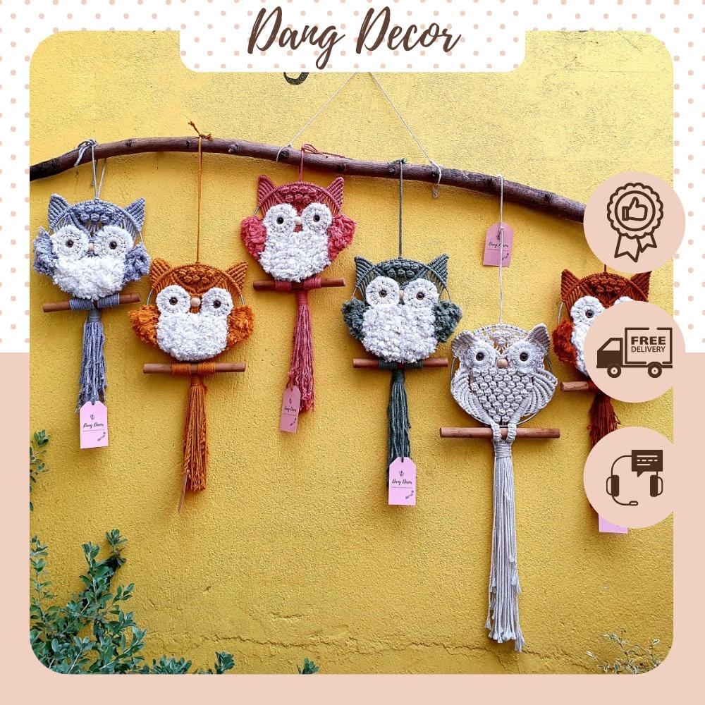 Nhiều màu - Cú bông macrame treo tường phụ kiện trang trí nhà cửa