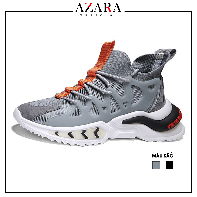 Giày Thể Thao Nam AZARA- Giày Sneaker Màu Đen - Xám, Giày Thể Thao Form Ôm Chân, Cực Chất - G5160