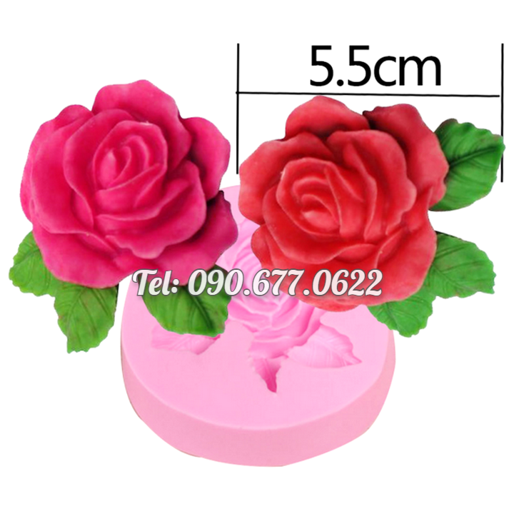 Khuôn silicone làm rau câu hoa hồng 3 lá loại 8 cm - Mã số 1706