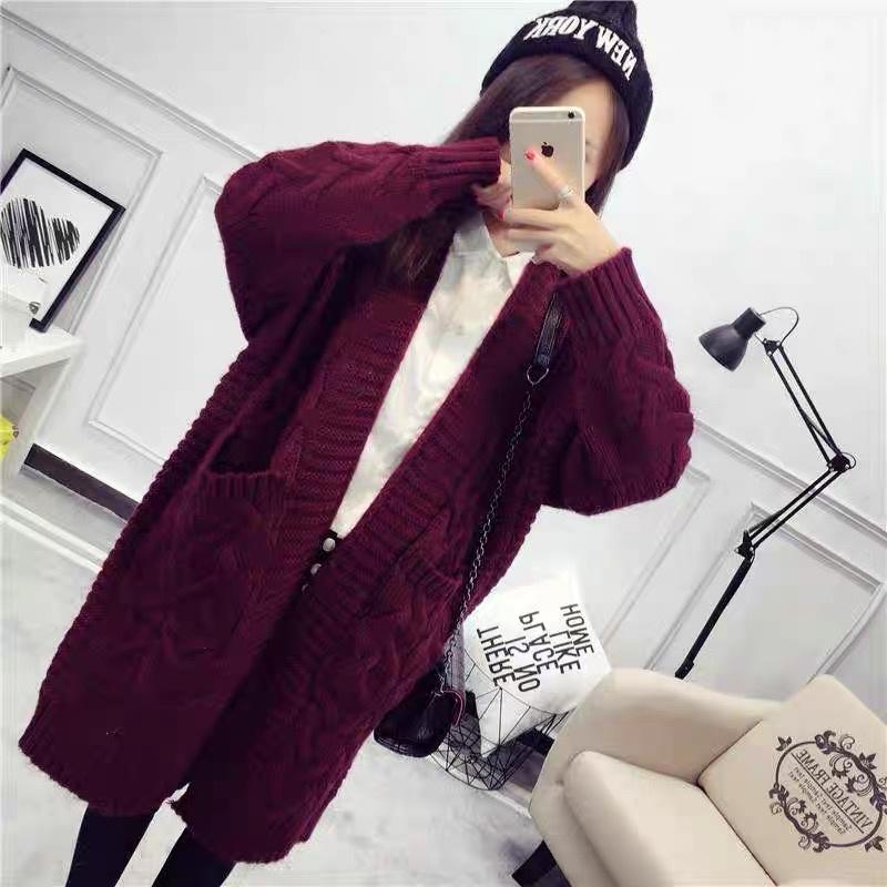 MS473 Áo khoác len cardigan vặn thừng dáng dài