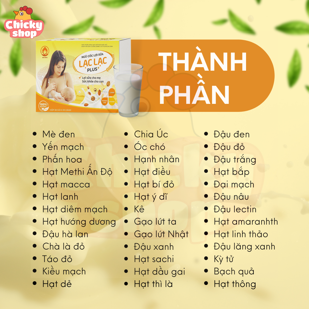 Ngũ cốc lợi sữa Lạc Lạc Plus mới cao cấp 39 loại hạt giúp mẹ bổ sung vitamin và khoáng chất, canxi giúp xương chắc khỏe 600g (hộp 30 gói)