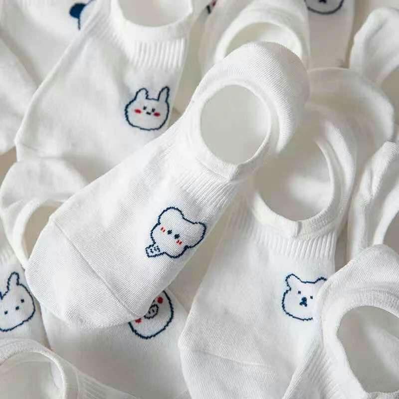 Tất/ Vớ hài trắng cổ ngắn cotton mềm co giãn, hình in gấu