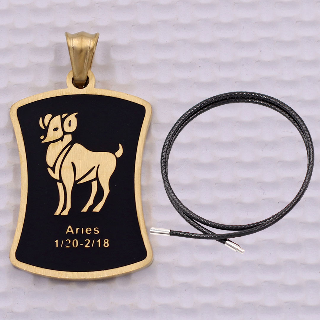 Mặt dây chuyền cung Bạch Dương - Aries inox trắng kèm vòng cổ dây cao su đen + móc inox vàng, Cung hoàng đạo