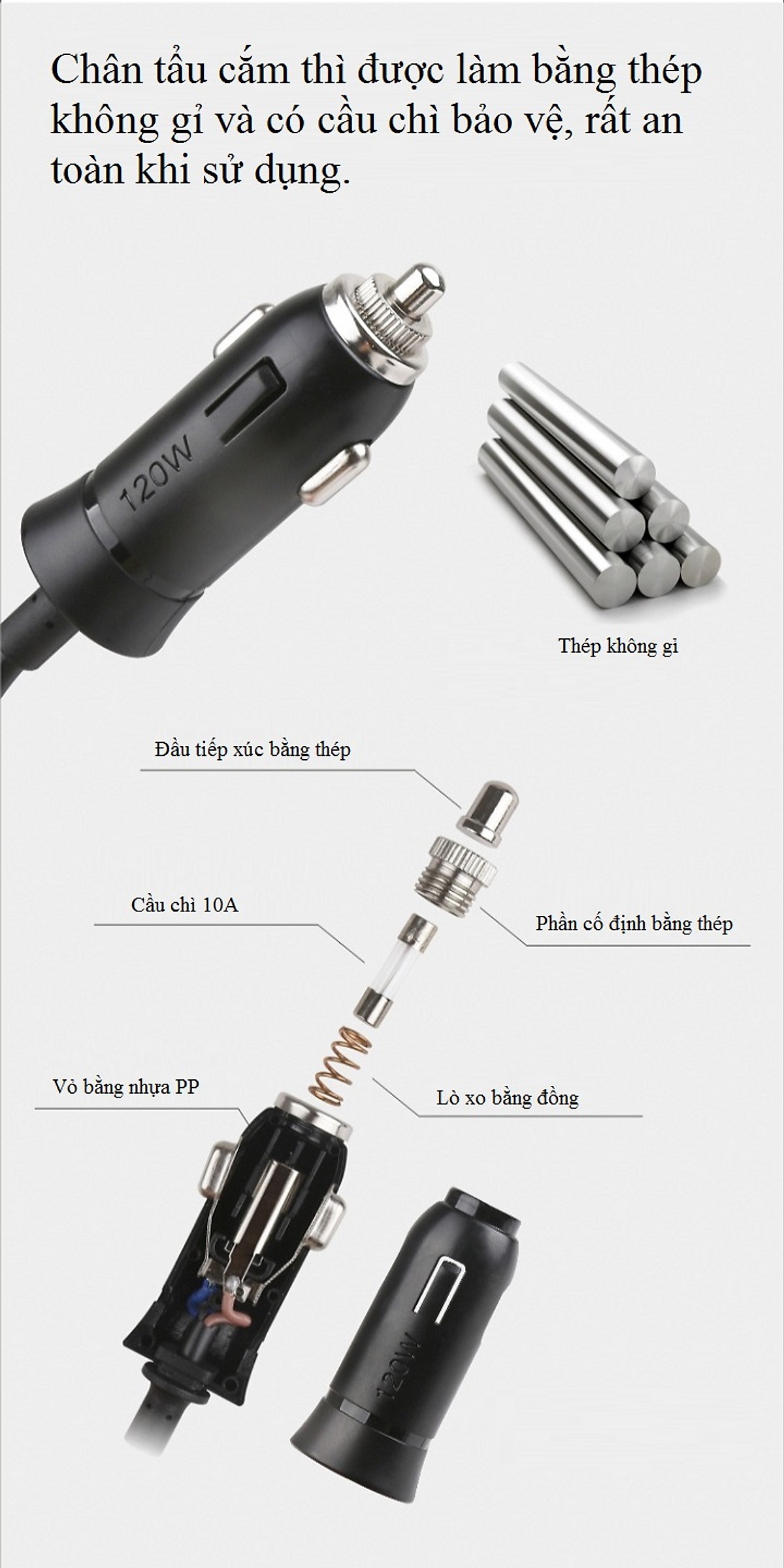 Phụ kiện chia tẩu sạc trên ô tô 3 tẩu cắm, 2 cổng USB tích hợp cầu chì bảo vệ M58 ( Tặng đèn pin bóp tay bảo vệ môi trường ngẫu nhiên )