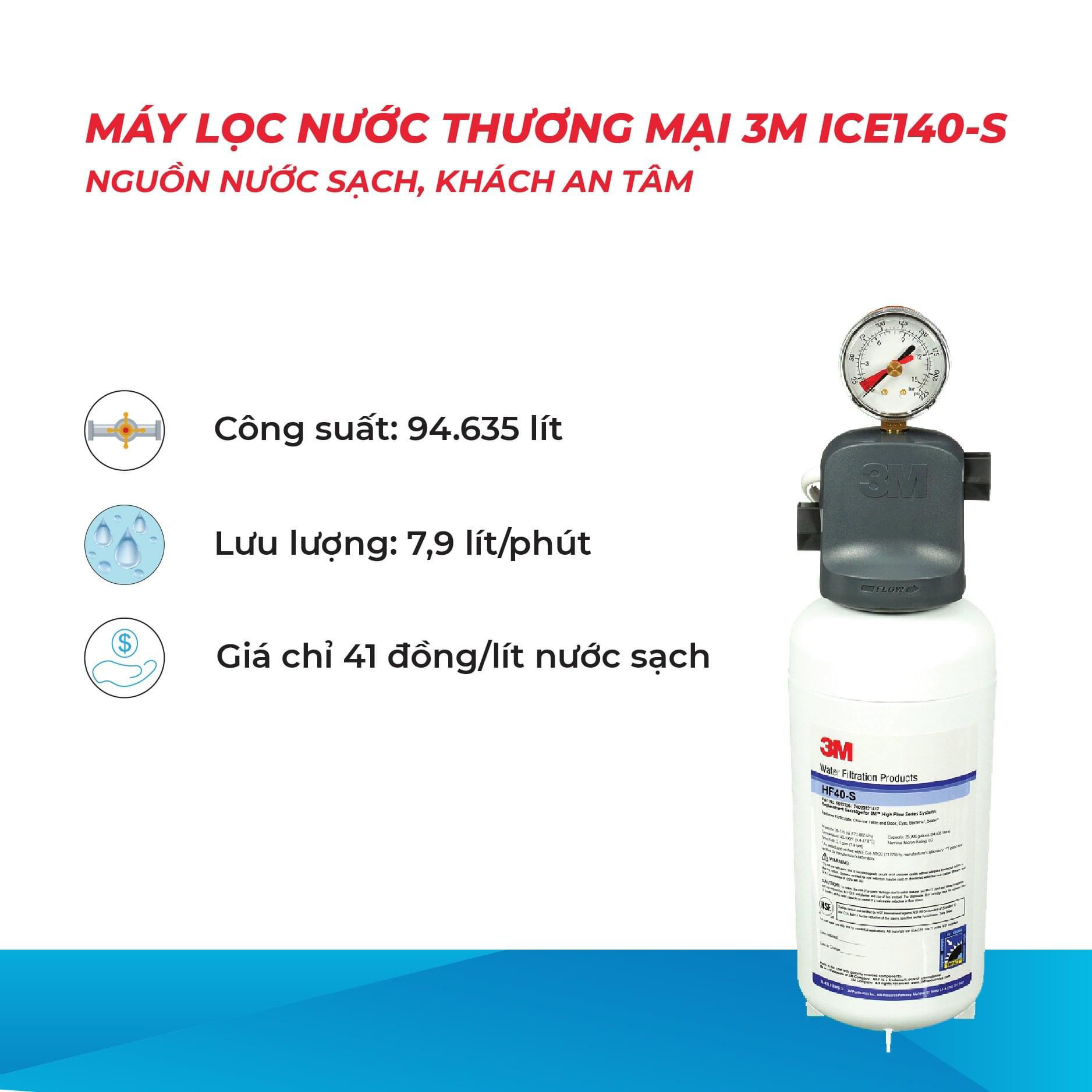 Máy Lọc Nước 3M ICE140-S Dành Cho Gia Đình Văn Phòng Quán Cà Phê Vừa Và Nhỏ HF40-S - Nhập Khẩu Mỹ, Hàng Chính Hãng 3M