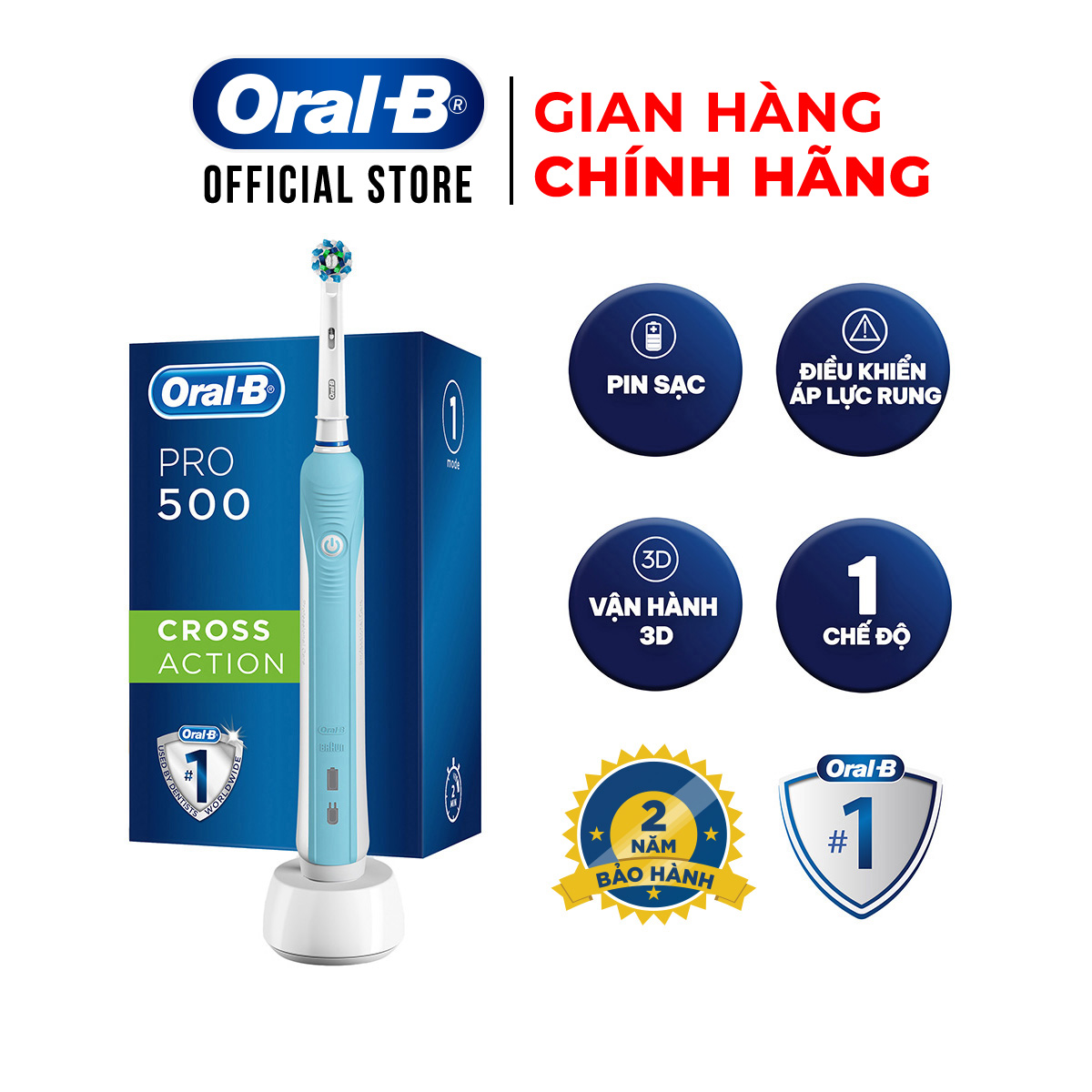 Bàn chải đánh răng điện Oral-B Pro 500 D16.513 -Hàng chính hãng 100%