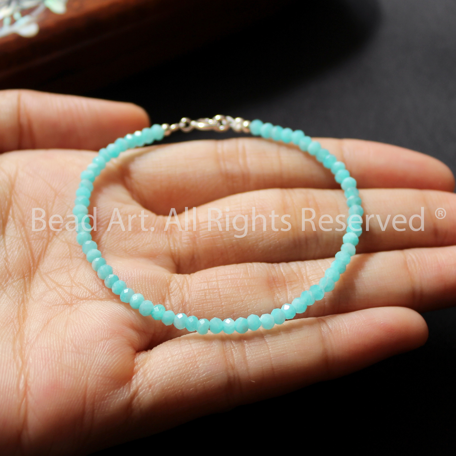 Vòng Tay Đá Thiên Hà  Màu Xanh Tự Nhiên Bạc 925, Thuỷ, Mộc, Vòng Tay Phong Thuỷ, Lắc Tay - Bead Art