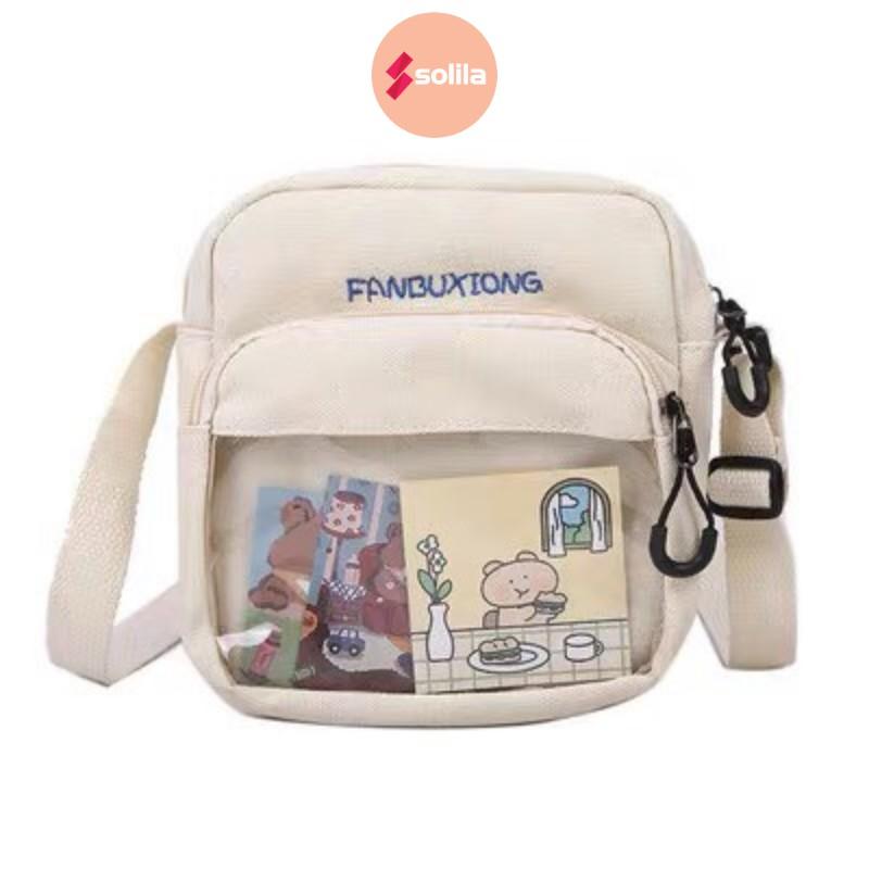 Túi tote đeo chéo mini vải canvas Fanbuxiong bóng kính trong suốt nhiều ngăn thời trang nam nữ unisex