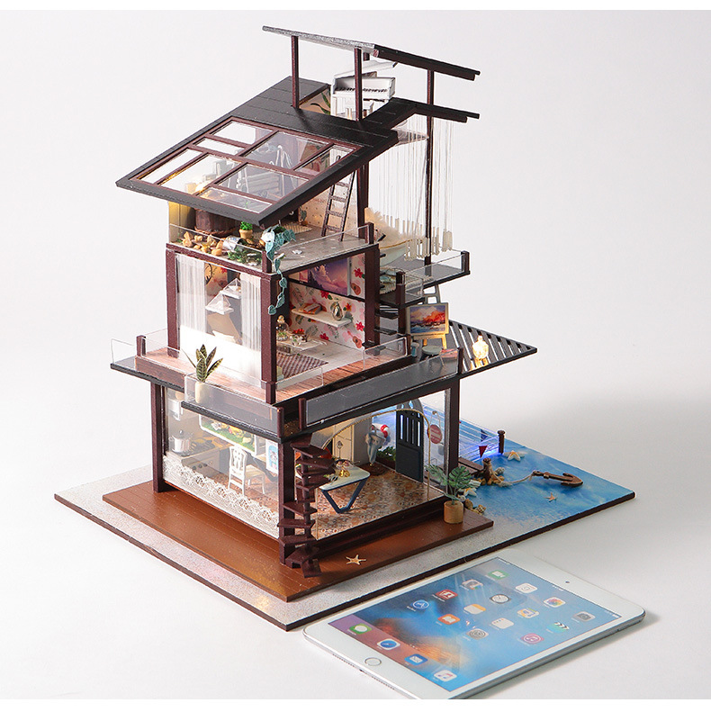 Mô hình nhà DIY Doll House Valencia Coast Kèm Hộp nhạc và Mica Chống bụi
