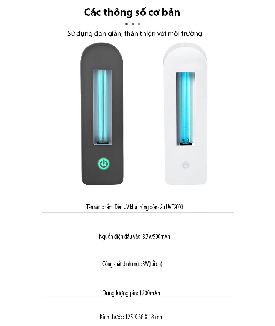 Đèn LED UV khử trùng nhà vệ sinh Laeri UVC HOOM-Design 1200mAh