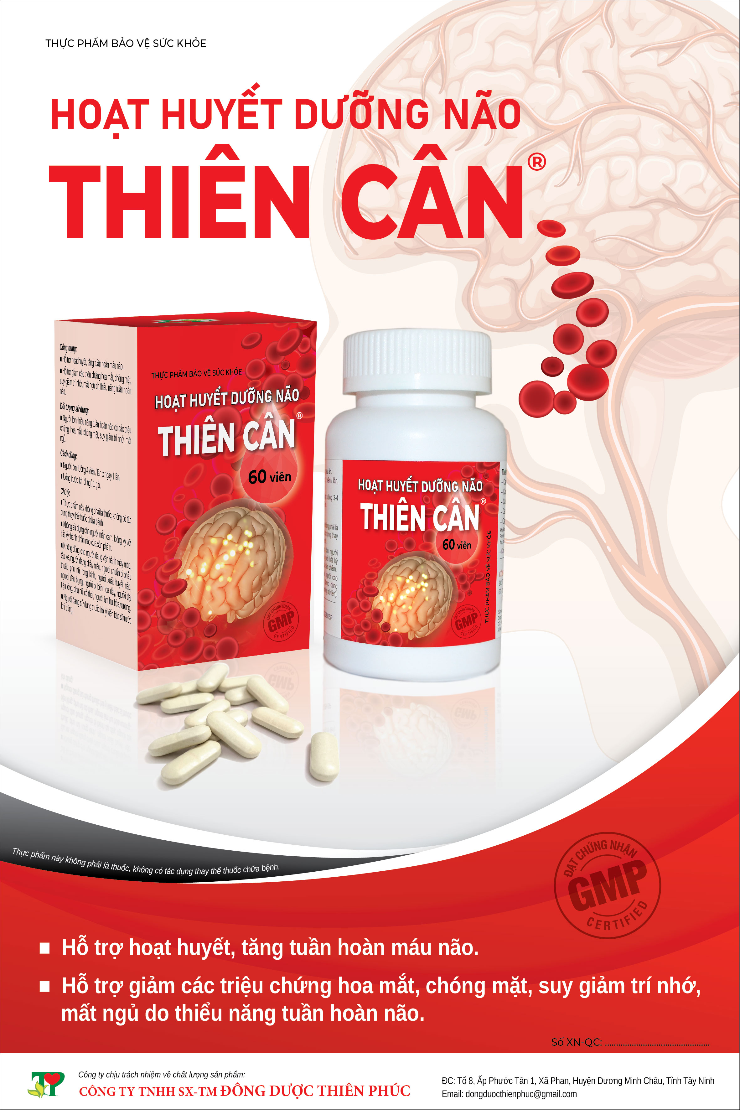 HOẠT HUYẾT DƯỠNG NÃO THIÊN CÂN – Nuôi Dưỡng Não Khỏe Mạnh (Hộp 60 viên) Sản phẩm của Công ty ĐÔNG DƯỢC THIÊN PHÚC