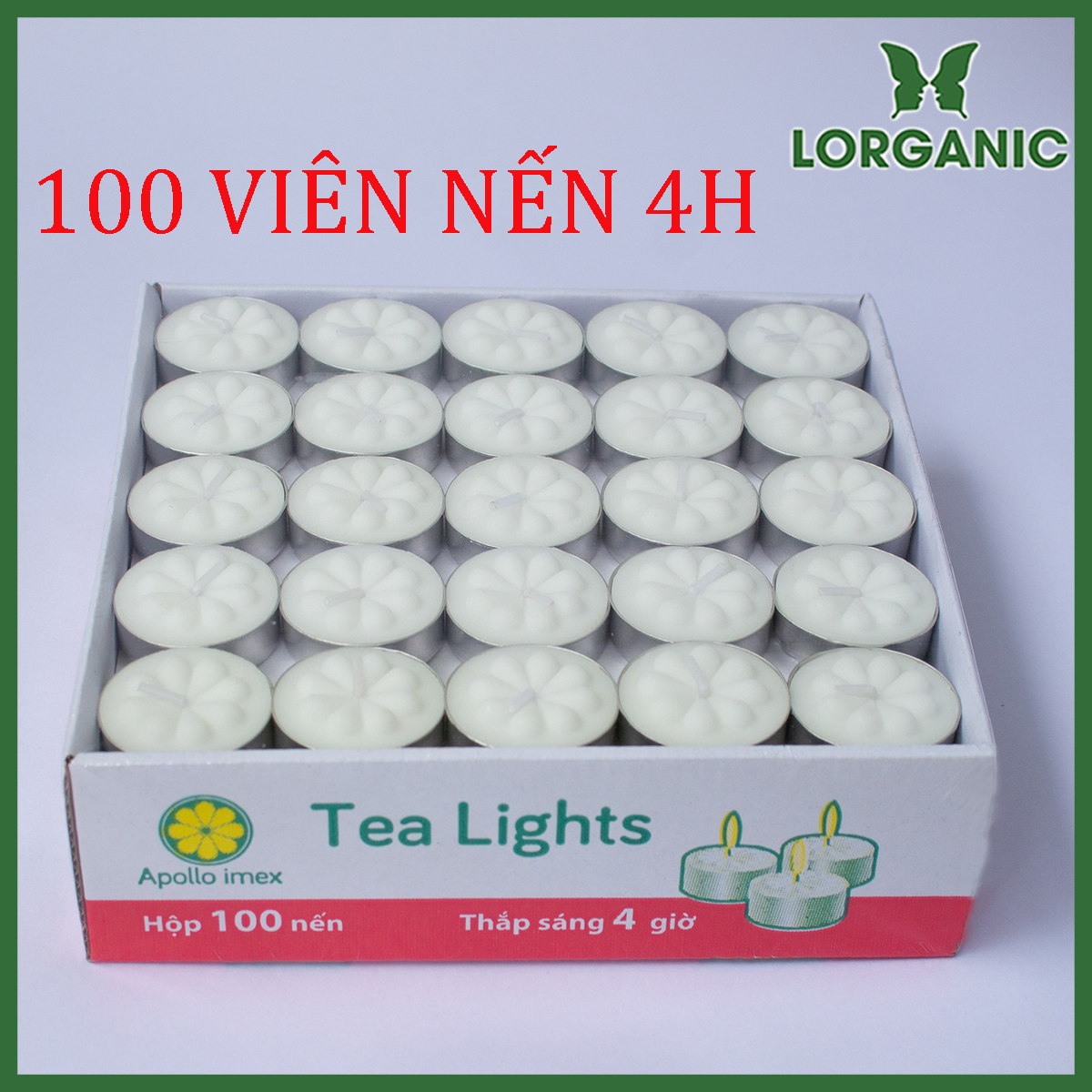 100 Viên Nến Tealight Sáp Cọ 4 giờ Lorganic An Toàn Sức Khỏe/ Dùng kết hợp đèn xông và tinh dầu/ Khử mùi và đuổi côn trùng hiệu quả