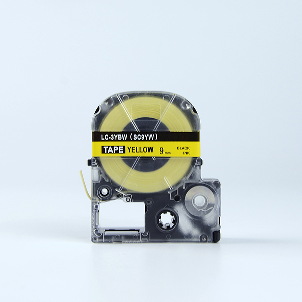 Tape nhãn in tương thích SC9YW (LC-3YBW) dùng cho máy in nhãn KingJim SR &amp; EPSON LW (chữ đen nền vàng, 9mm)