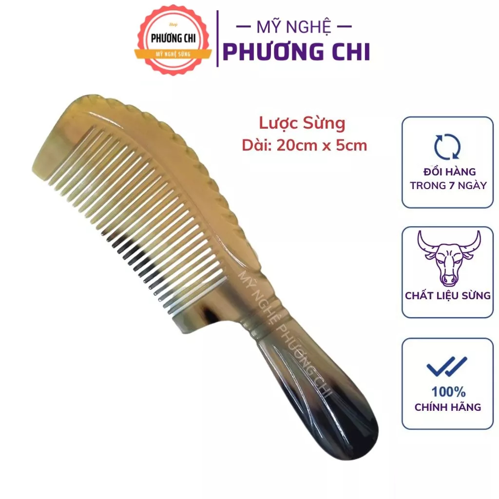 Lược sừng khía thân trắng nưa đẹp dài 20cm, lược chải tóc gỡ rối massage đầu | Mỹ Nghệ Phương Chi