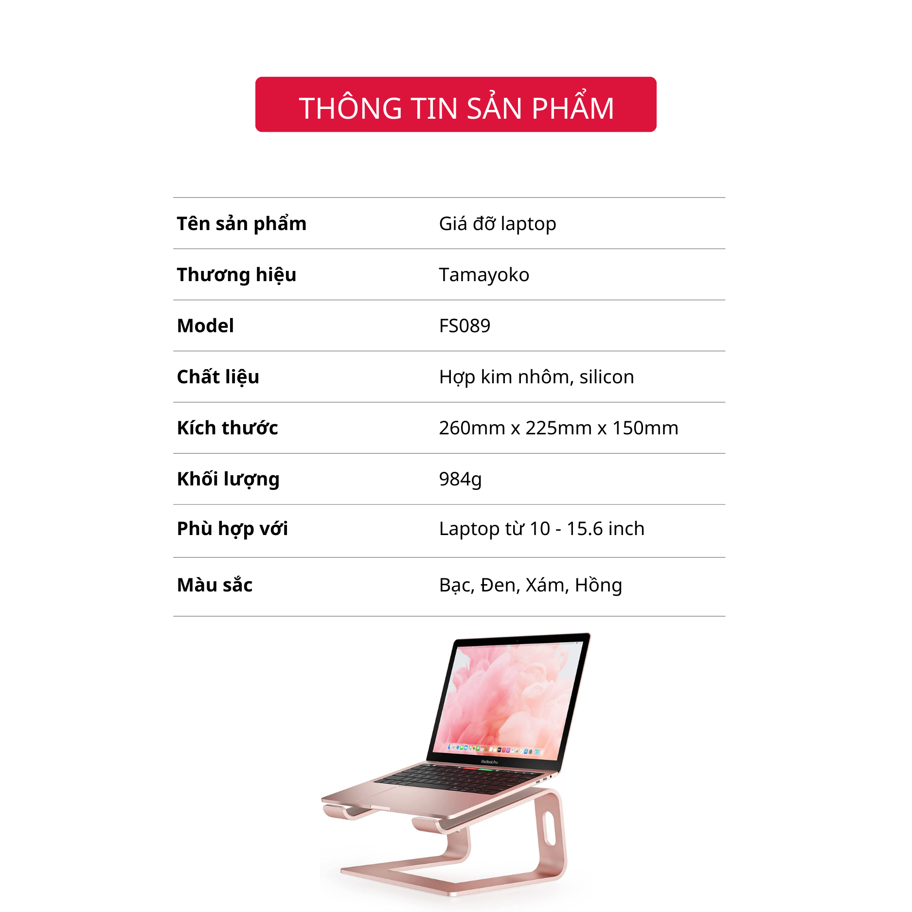 Giá Đỡ Máy Tính Laptop Chất Liệu Hợp Kim Nhôm Cao Cấp Model FS089- Hàng Chính Hãng Tamayoko