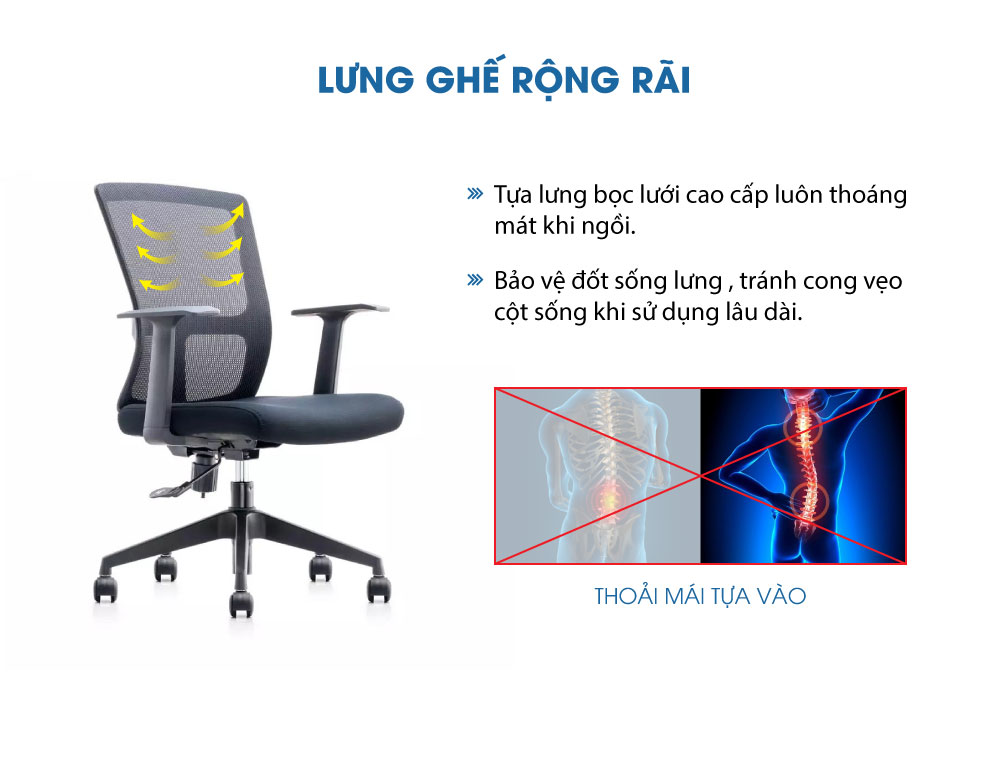 Ghế xoay văn phòng GOVI Ryan R04 Lưng lưới, tay ghế chắc chắn, đệm ngồi êm ái