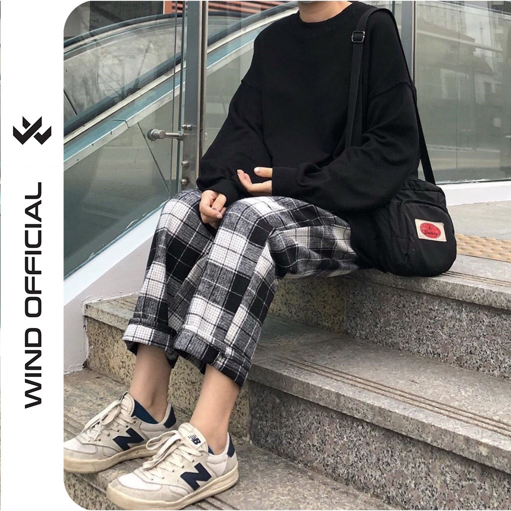 Quần baggy kẻ caro ống suông rộng WIND unisex Caro nam nữ oversize ullzang