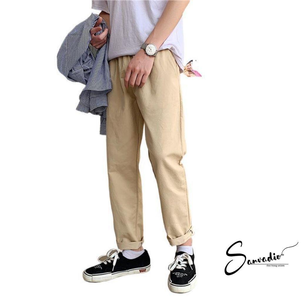 Quần baggy kaki nam SANVADIO hàn quốc Ống Suông Unisex - Kiểu quần kaki đen và be