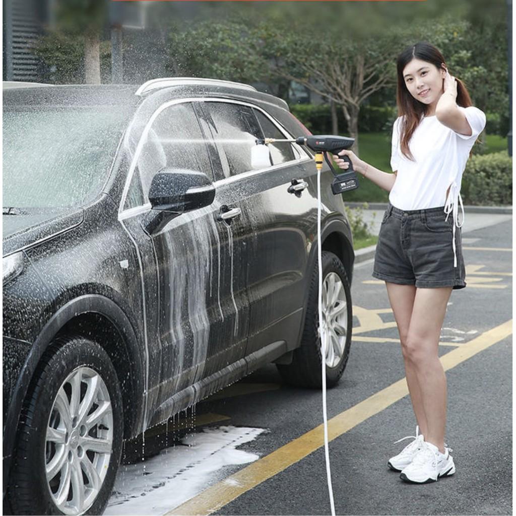 Máy Xịt Rửa vệ sinh ô tô xe máy pin lithium 21V áp suất nén Cực Mạnh SEATEN Germany