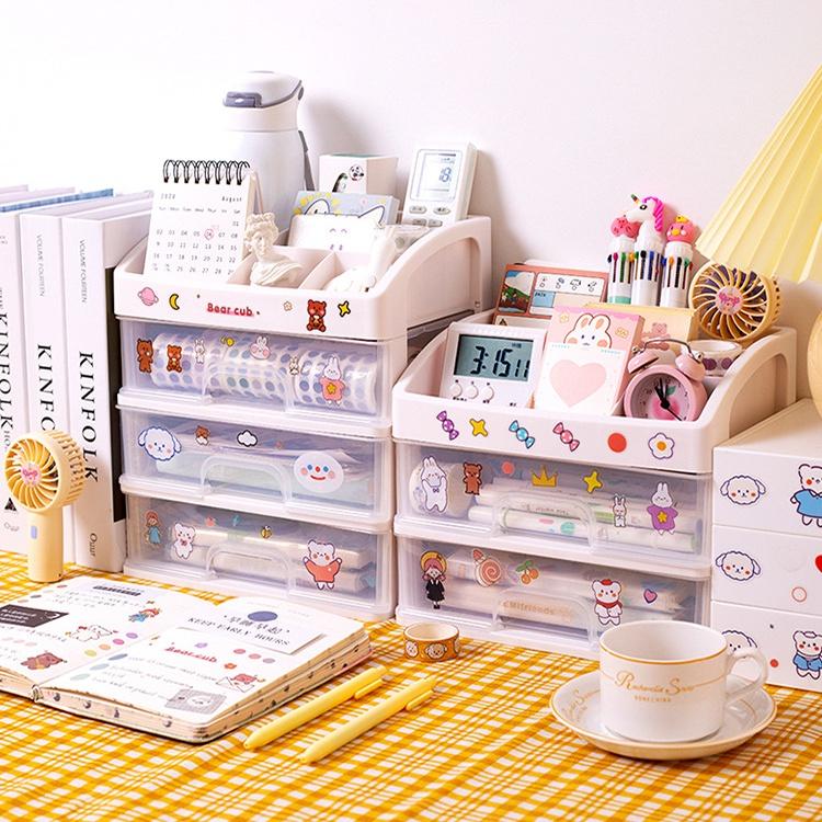 Kệ Nhựa Đựng Đồ 3 - 4 Tầng Có Ngăn Kéo Để Bàn/ Hộp Đựng Mỹ Phẩm, Đồ Trang Điểm, Bút Viết, Sổ Tay,...