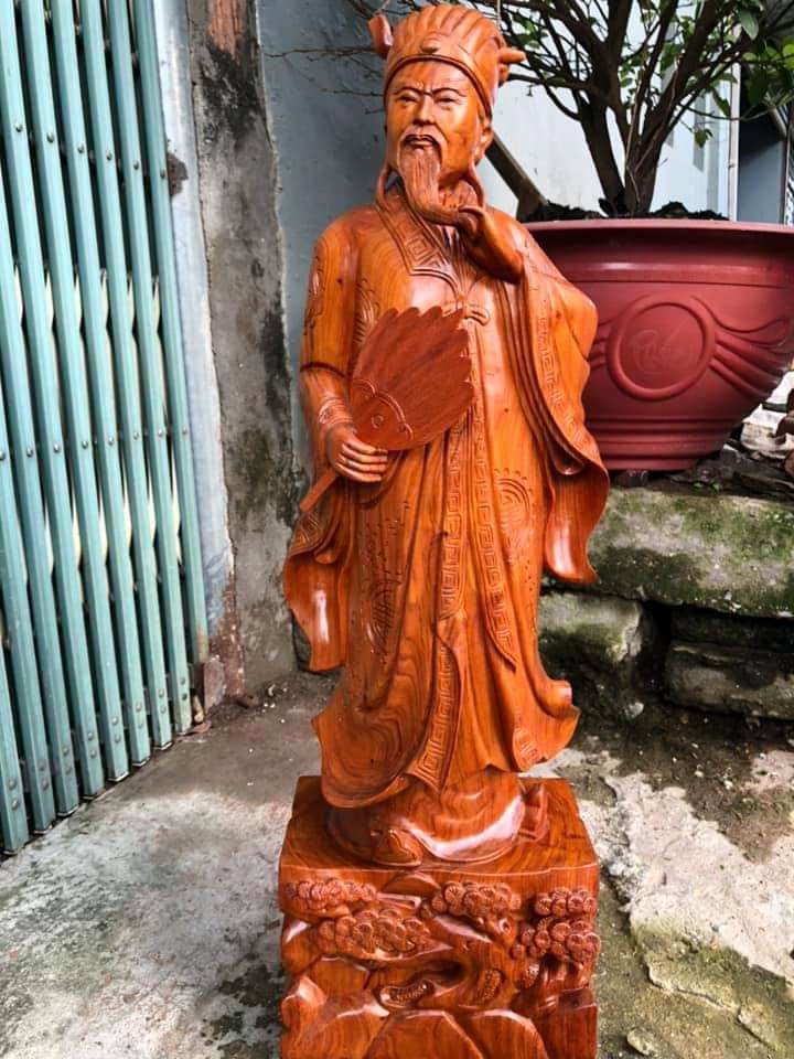 Tượng khổng minh bằng gỗ hương đá kt cao 70×22×14cm