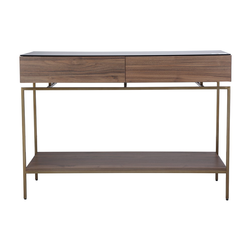 Bàn console trang trí JEAGER chân kim loại bền chắc, khung gỗ kèm kệ lửng và ngăn kéo kết hợp mặt kính cường lực cao cấp | Index Living Mall - Phân phối độc quyền tại Việt Nam