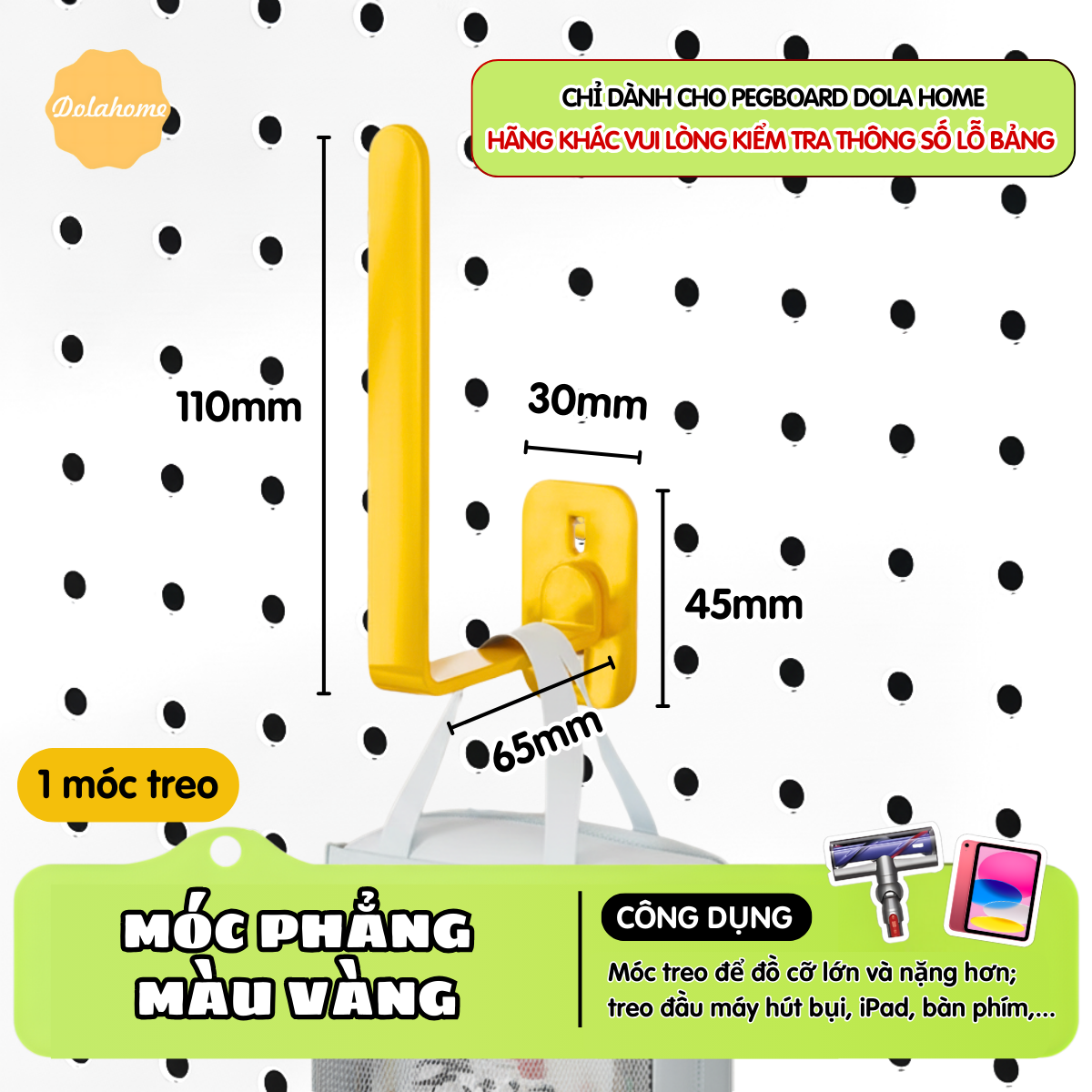 Móc treo kim loại Dola Home để đầu máy hút bụi, Ipad, máy tính bảng, sách, đồ dùng gia đình phụ kiện bảng Pegboard