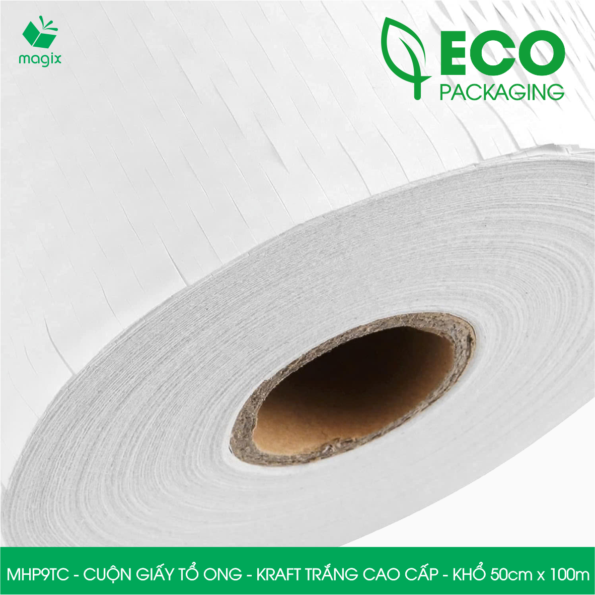 MHP9TC - 50cm x 100m - Cuộn giấy tổ ong chống sốc - Kraft trắng Cao Cấp - Giấy gói hàng, gói quà