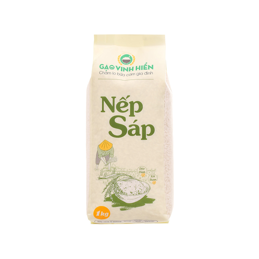 Gạo Nếp Sáp Vinh Hiển túi 1KG (dẻo dính, xôi thơm) Nếp sạch 3 KHÔNG