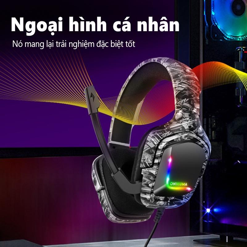 Tai nghe chơi game âm thanh nổi gắn trên đầu ONIKUMA K20 màu đỏ và trắng với micrô và đèn RGB [Hàng chính hãng