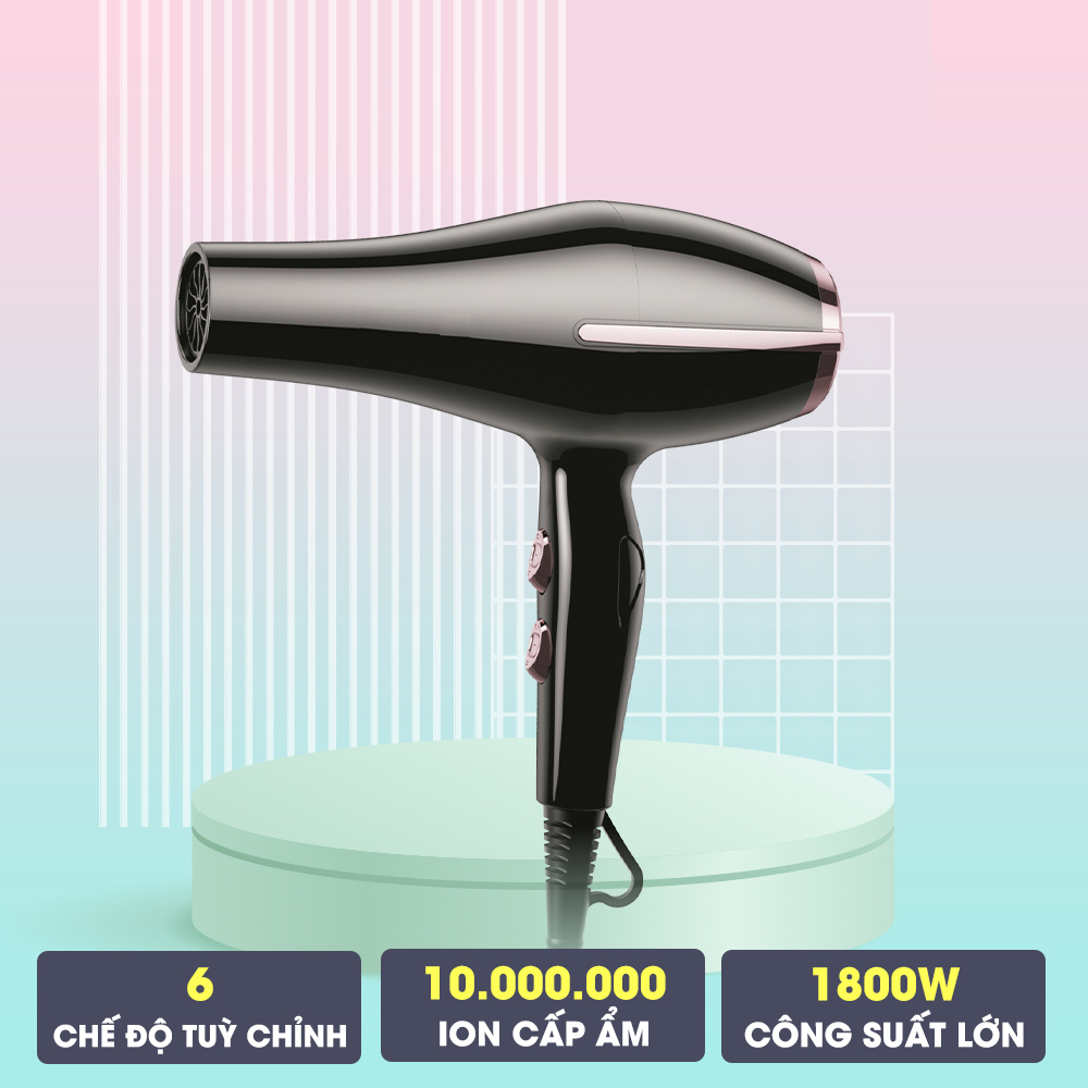 Máy sấy tóc công suất lớn 1800W, 6 chế độ tuỳ chỉnh tạo kiểu tóc chuyên nghiệp 2 chiều nóng lạnh