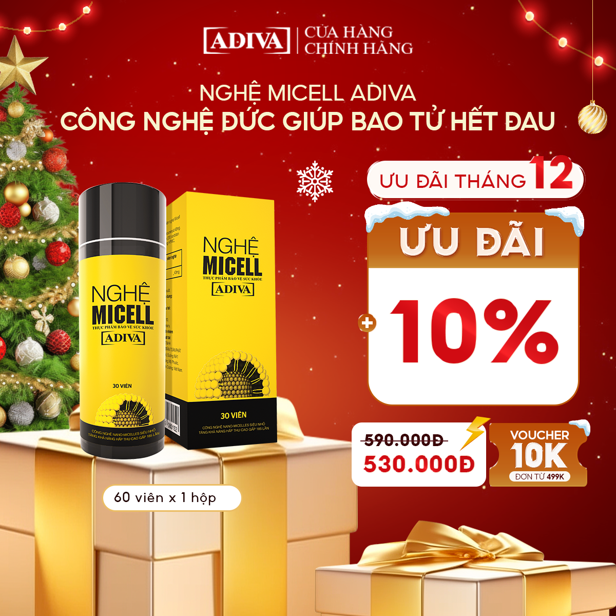 Nghệ Micell Adiva - Thực phẩm bảo vệ sức khỏe (30 viên/hộp)