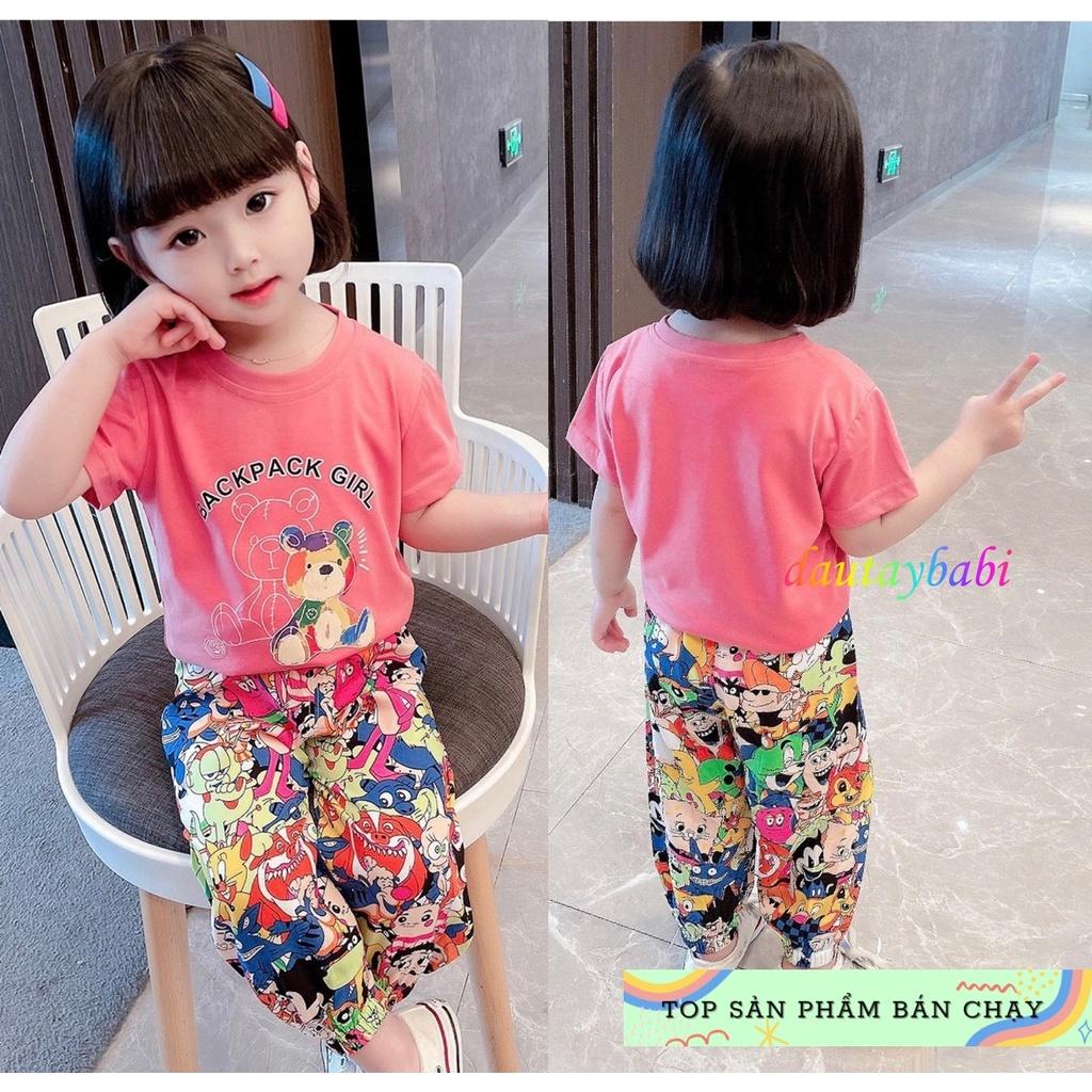 Set thể thao bé gái size đại cồ áo croptop rộng quần jogger thun cotton mềm mát cho bé 10kg đến 50kg