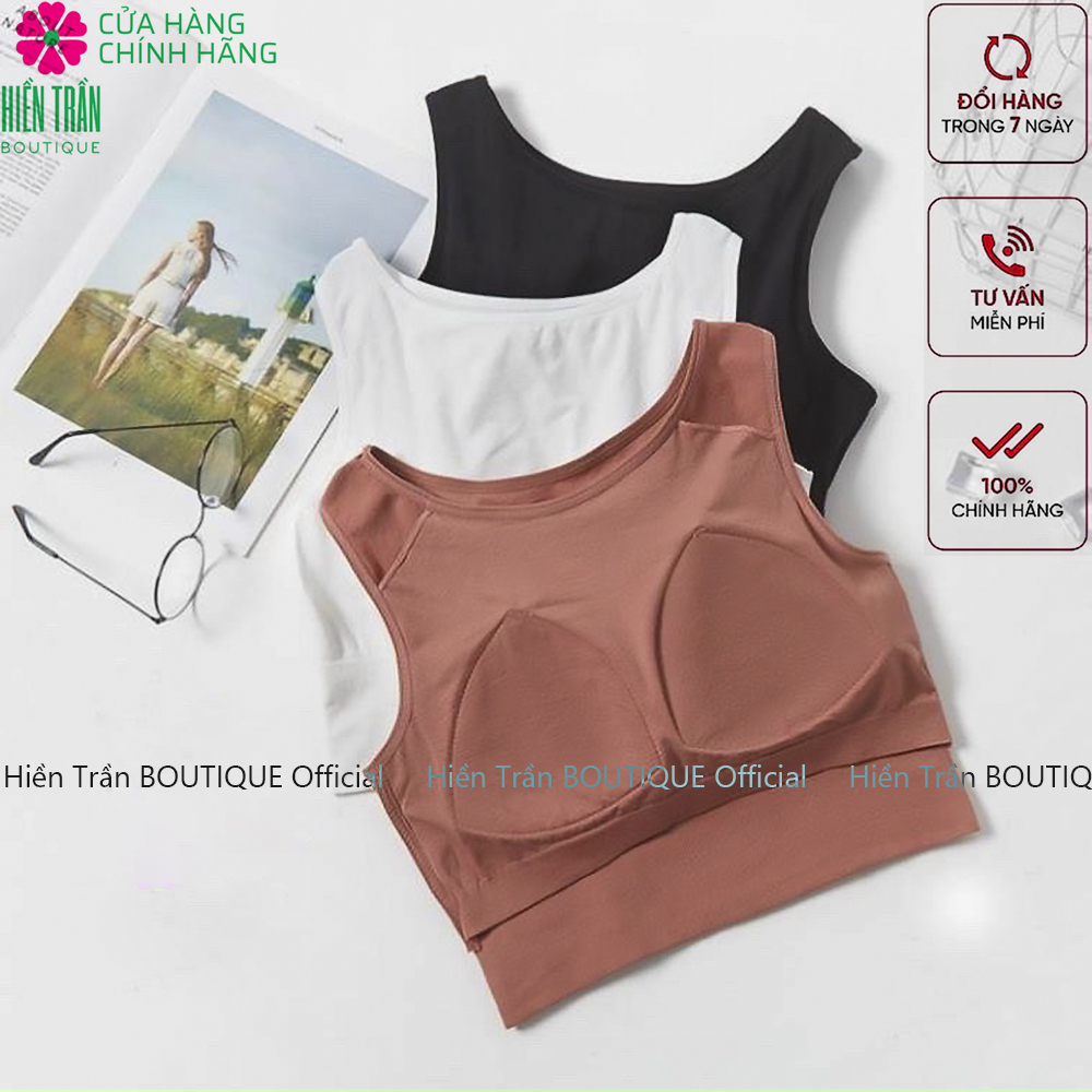 Áo croptop nữ Hiền Trần BOUTIQUE sát nách ba lỗ thun không tay kiểu ôm body tank top vải cotton co giãn tốt 3 màu đen trắng nâu