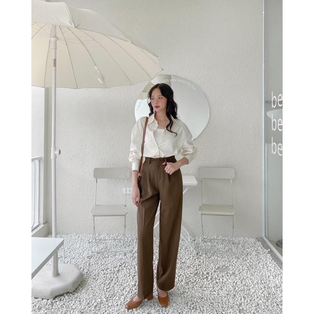 Quần culottes vải nữ ống suông xếp ly 74q02 by gerne