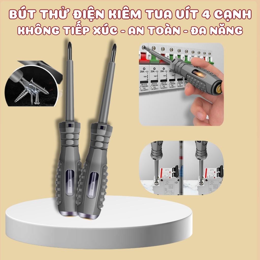 Bút Thử Điện Không Tiếp Xúc Kiêm Tua Vít 4 Cạnh, Dò Mạch Đứt Ngầm, An Toàn Đa Chức Năng, Cảm Ứng Thông Minh Hàng Loại A