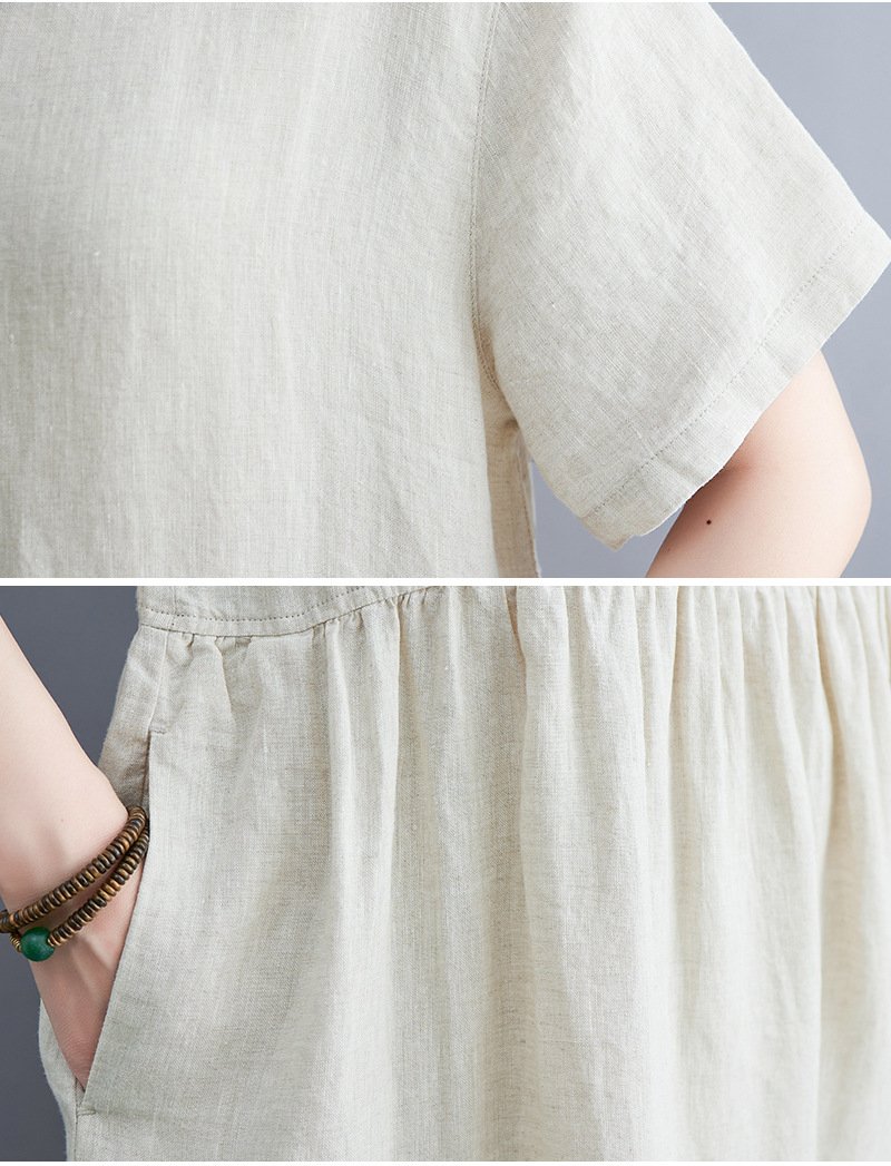 Đầm Suông Cổ Tròn Tay Cộc Dáng Dài Chất Đũi Mềm Mại Haint Boutique