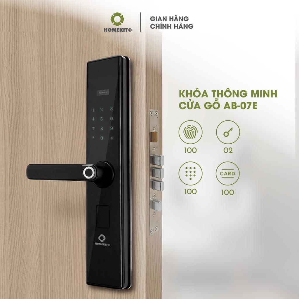 Khoá cửa vân tay điện tử thông minh HOMEKIT AB-07E chuyên dùng cho cửa gỗ mật khẩu, vân tay, thẻ từ và chìa cơ