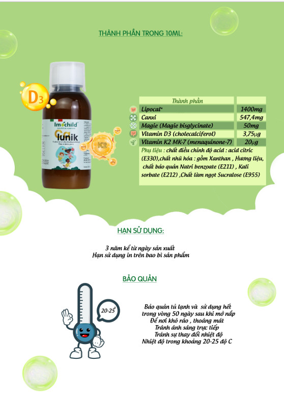 IMOCHILD CALUNIK – Bổ sung Canxi, Vitamin D3K2, Photpho giúp tăng chiều cao cho bé