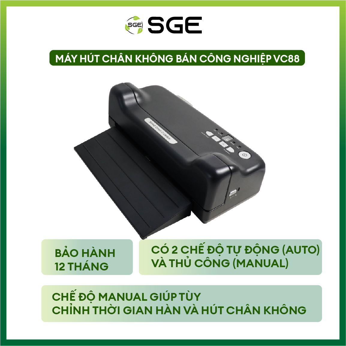 Máy hút chân không thực phẩm VC88.Đảm bảo khả năng hút chân không mạnh mẽ và mối hàn chắc chắn. Hàng chính hãng Thái Lan