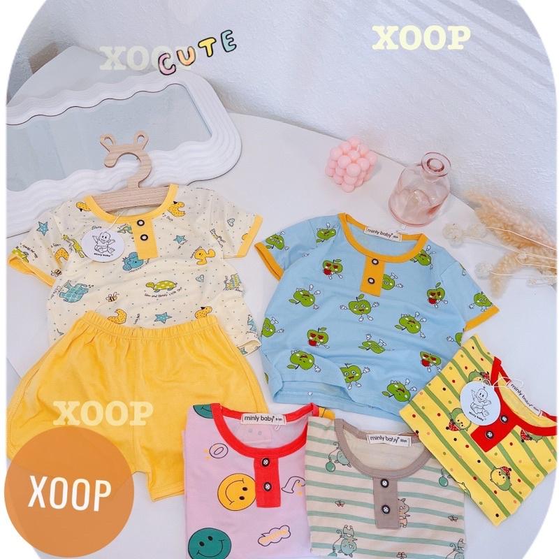 Bộ cộc tay cổ trụ chất thun lạnh in họa tiết mặt cười cho bé BC2