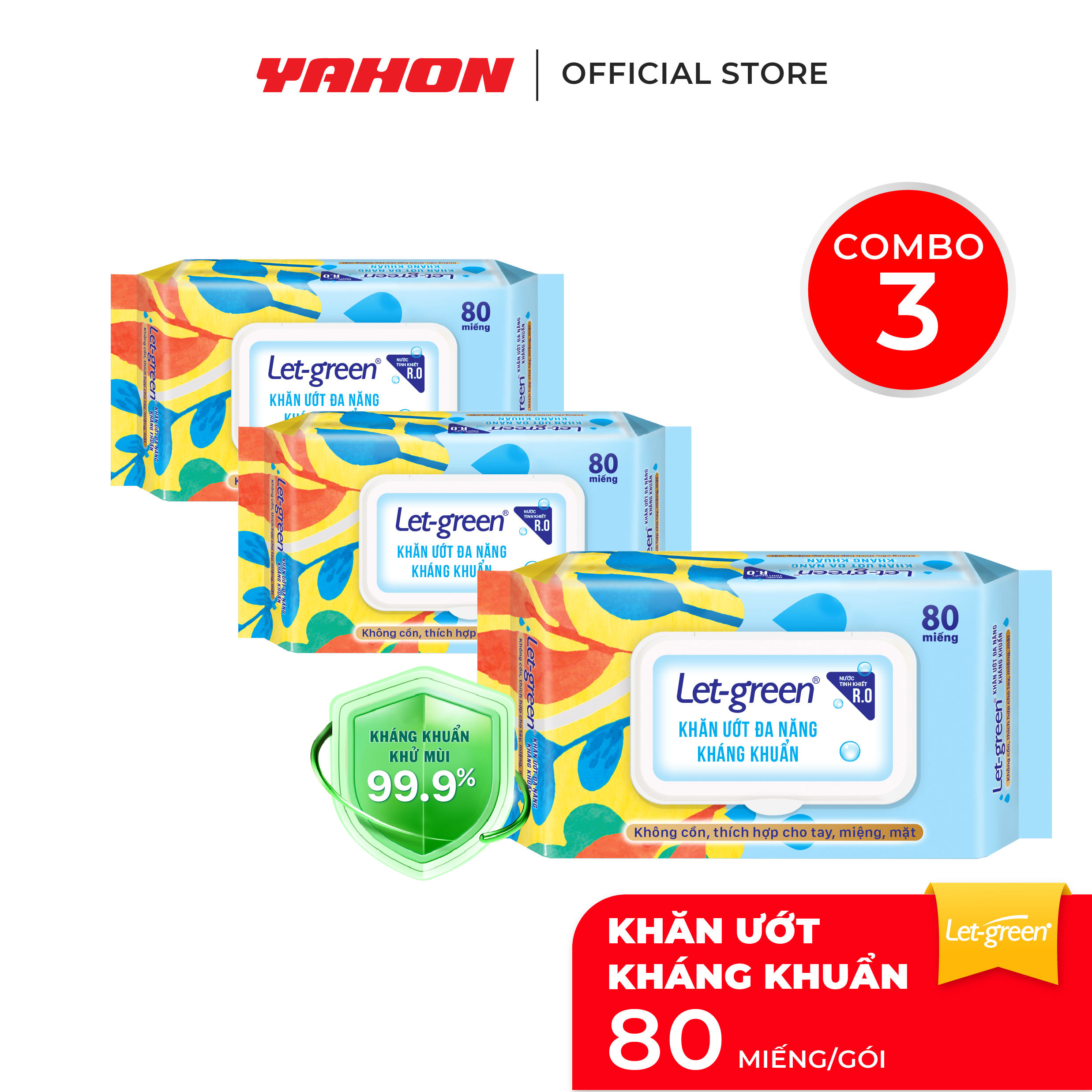 Combo Bao Khăn Giấy Ướt Đa Năng Kháng Khuẩn LET-GREEN, 80 Miếng/Bao