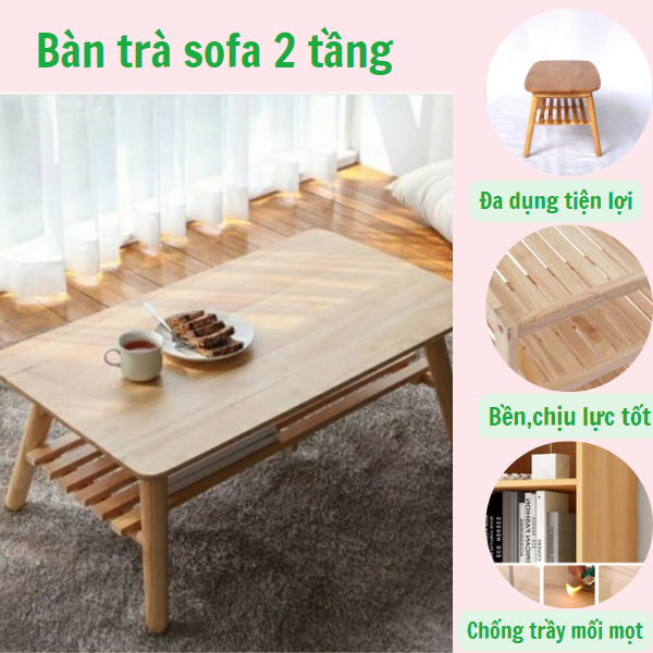 Bàn trà Sofa 2 tầng bằng gỗ cao su thiên nhiên-Bàn cà phê-Bàn có thể gấp gọn-an toàn-cứng cáp