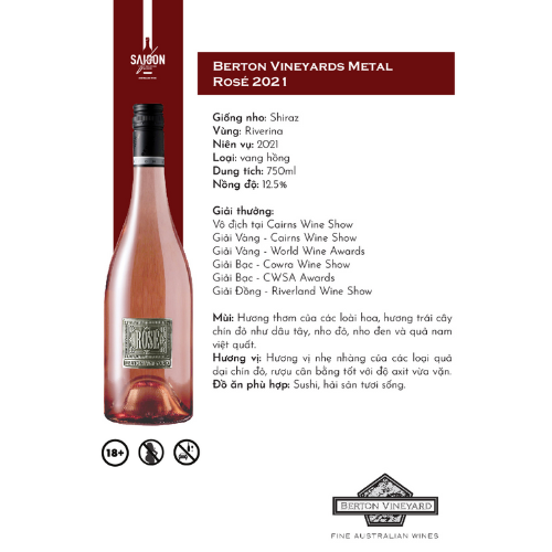 Rượu vang hồng Berton Vineyards Metal Label Rose 2021 750ml 13% Alc
