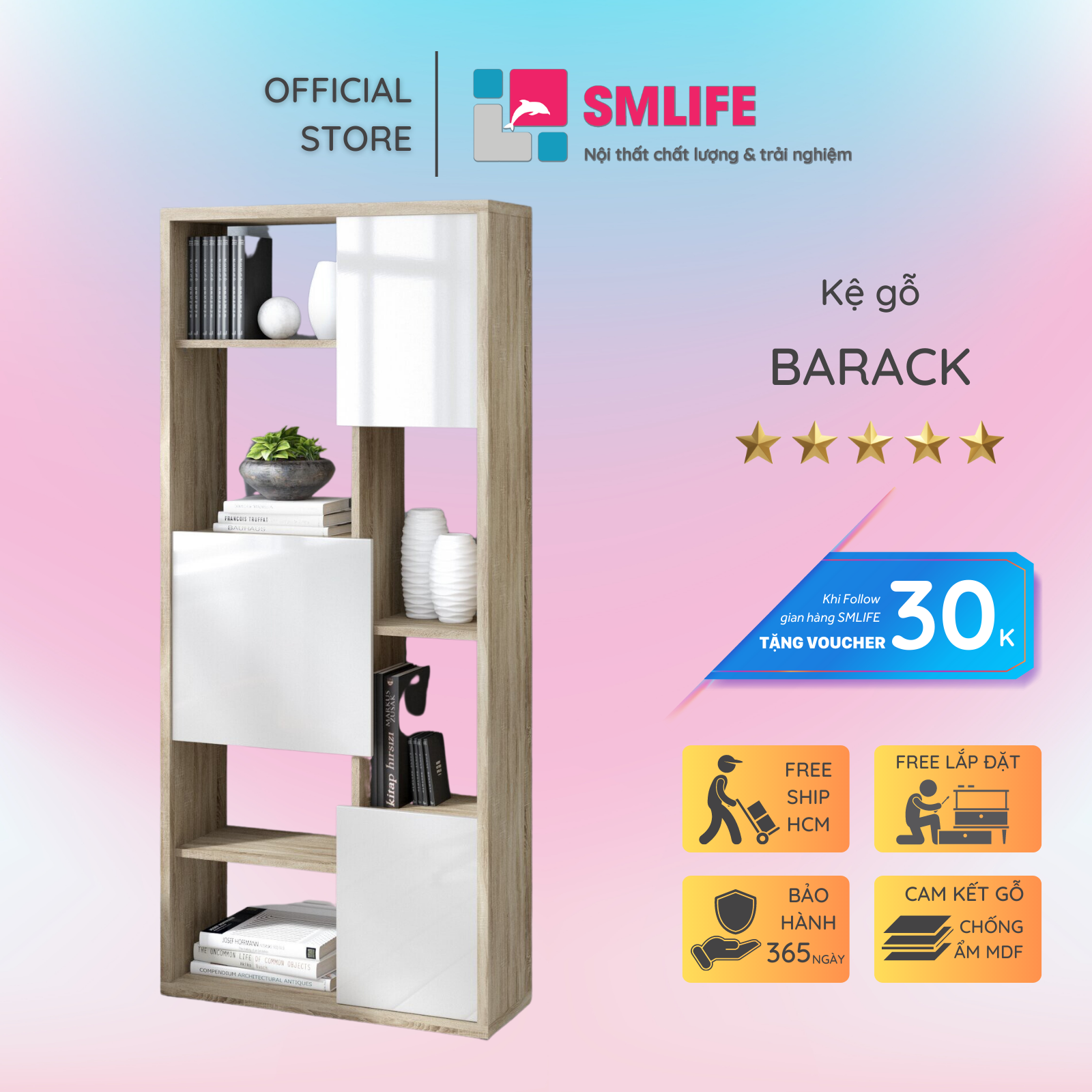Tủ đựng sách tại nhà phong cách hiện đại SMLIFE Barack