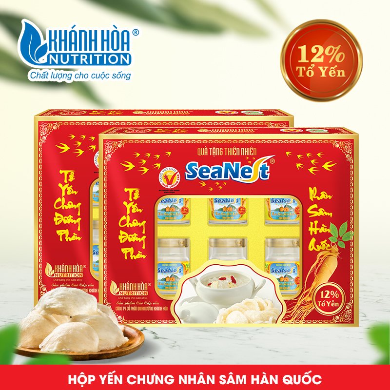 Hộp Quà Tặng 12% Tổ Yến Chưng Đường Phèn Nhân Sâm Hàn Quốc Khánh Hòa Nutrition – Hộp 6 lọ x 70ml