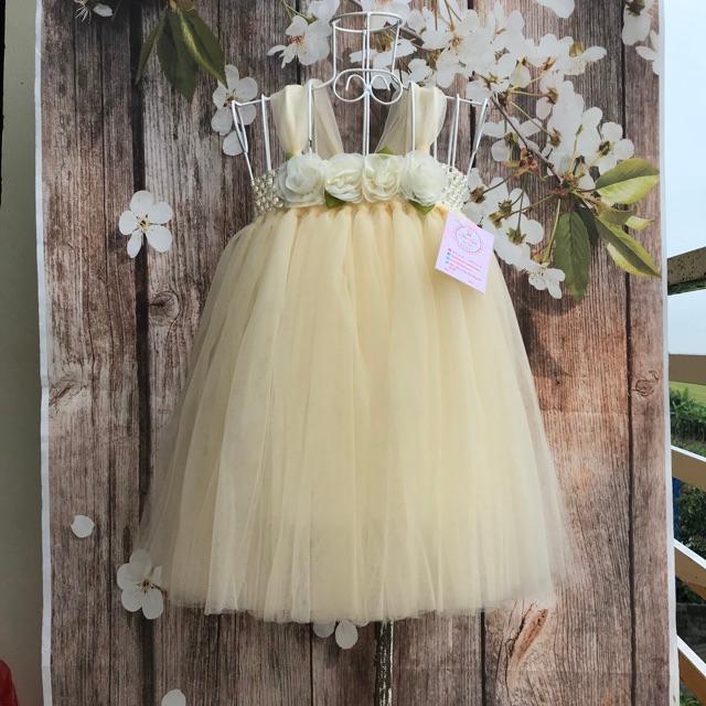 Đầm công chúa cho bé ️️ Đầm công chúa kem hoa chiffon cho bé 1 tuổi