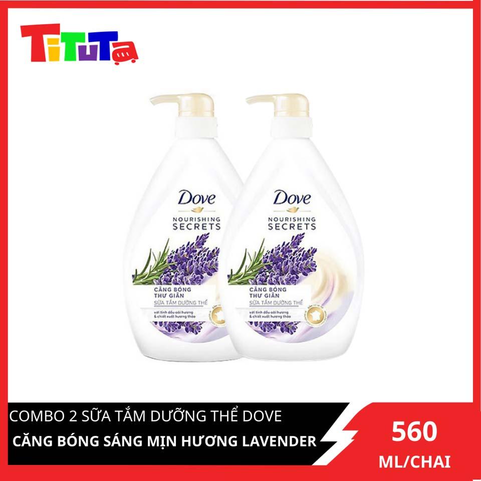 Combo Sữa tắm dưỡng thể từ thiên nhiên Dove Căng bóng thư giãn với với chiết xuất lavender và hương thảo 530g x 2