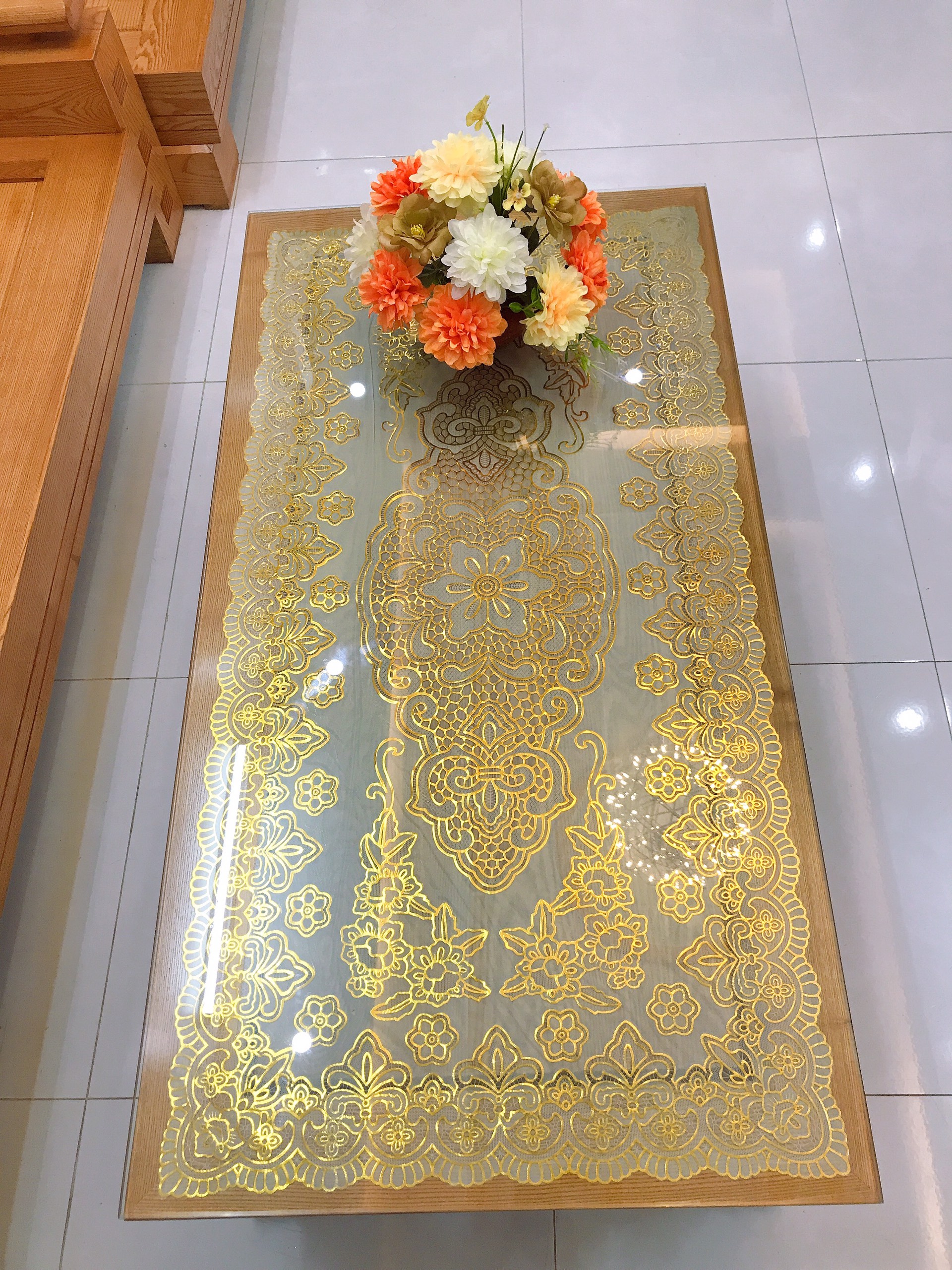 Khăn trải bàn hoa văn đẹp mắt rộng 75cm dài 120cm